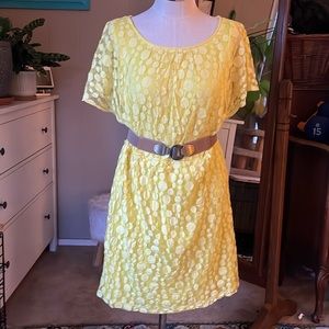 Roz & Ali Yellow Lace Embroidered Polka Dot Overlay Summer Dress